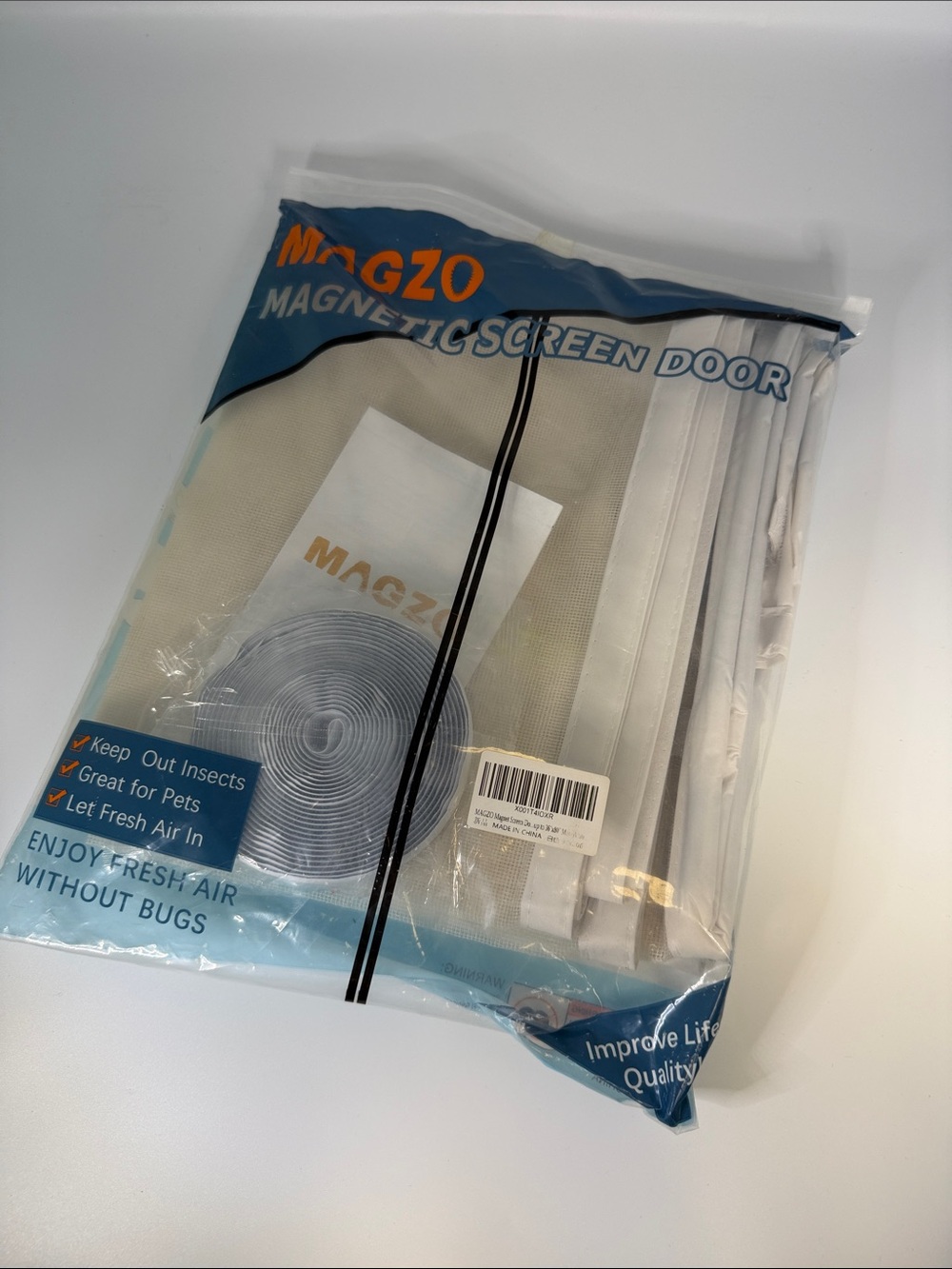 White Magnetic Screen Door - Easy-Install Insect Barrier